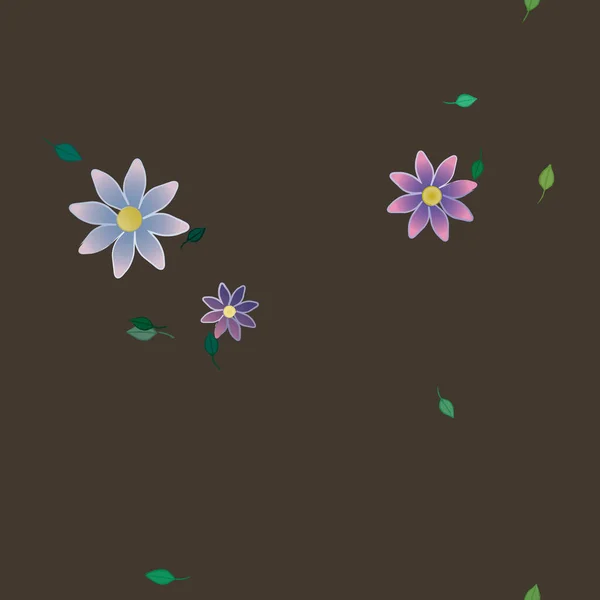 Flores Simples Con Hojas Verdes Composición Libre Ilustración Vectorial — Vector de stock