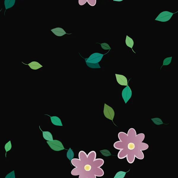 Bloemen Met Groene Bladeren Vrije Samenstelling Vector Illustratie — Stockvector