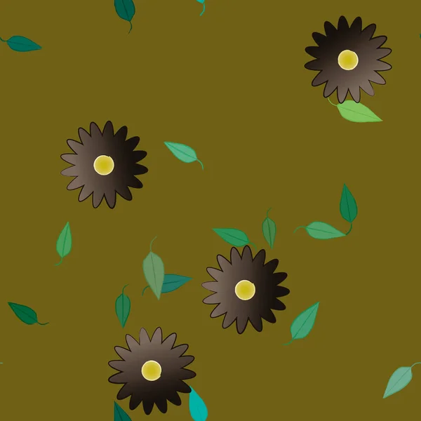 Modèle Vectoriel Avec Des Fleurs Colorées Simples Des Feuilles Vertes — Image vectorielle