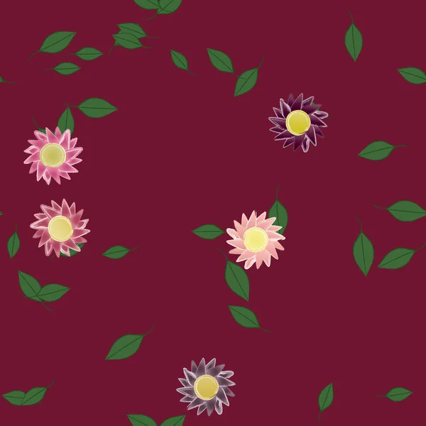 Composición Diseño Con Flores Simples Hojas Verdes Ilustración Vectorial — Archivo Imágenes Vectoriales