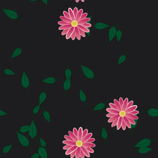 Composição Bonita Com Flores Coloridas Simples Folhas Verdes Fundo Ilustração —  Vetores de Stock