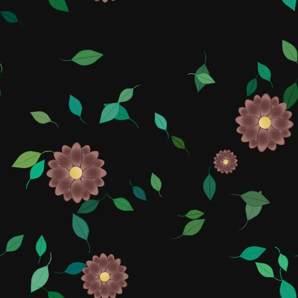 Fleurs Simples Avec Des Feuilles Vertes Composition Libre Illustration Vectorielle — Image vectorielle