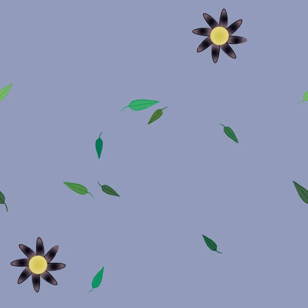 Composition Libre Avec Des Fleurs Colorées Simples Feuilles Vertes Pour — Image vectorielle