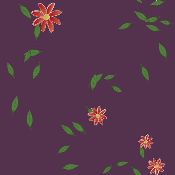 Plantilla Vector Con Flores Coloridas Simples Hojas Verdes — Vector de stock