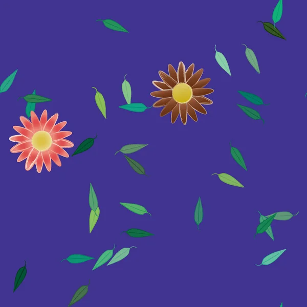 Plantilla Vector Con Flores Coloridas Simples Hojas Verdes — Archivo Imágenes Vectoriales