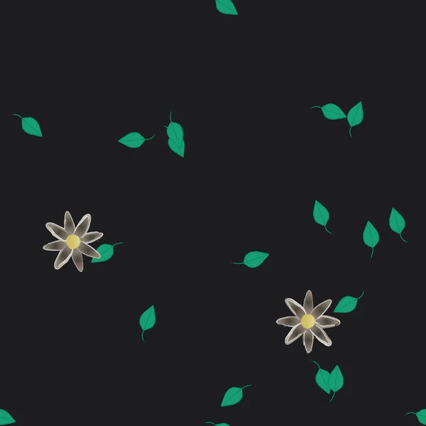 Hermosa Composición Con Flores Colores Simples Hojas Verdes Fondo Ilustración — Vector de stock