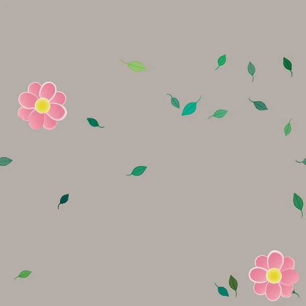 Composition Design Avec Fleurs Simples Feuilles Vertes Illustration Vectorielle — Image vectorielle