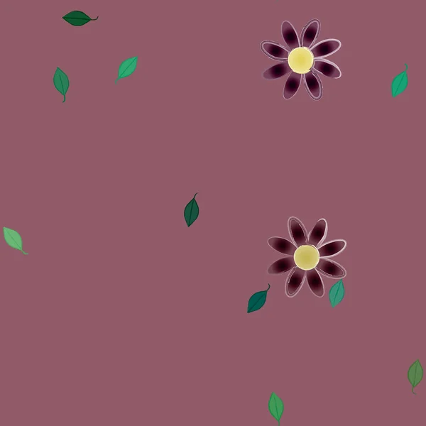 Flores Simples Con Hojas Verdes Composición Libre Ilustración Vectorial — Vector de stock