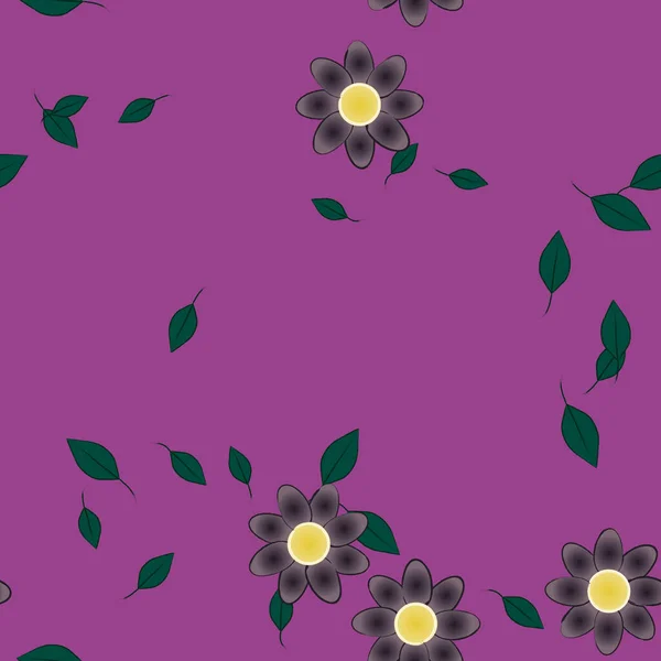 Vectorsjabloon Met Eenvoudige Kleurrijke Bloemen Groene Bladeren — Stockvector