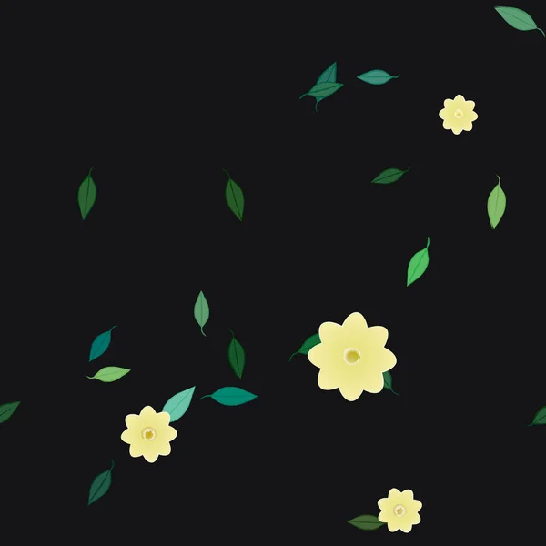 Composition Design Avec Fleurs Simples Feuilles Vertes Illustration Vectorielle — Image vectorielle