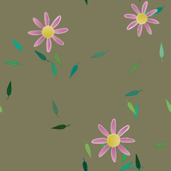 Composition Design Avec Fleurs Simples Feuilles Vertes Illustration Vectorielle — Image vectorielle