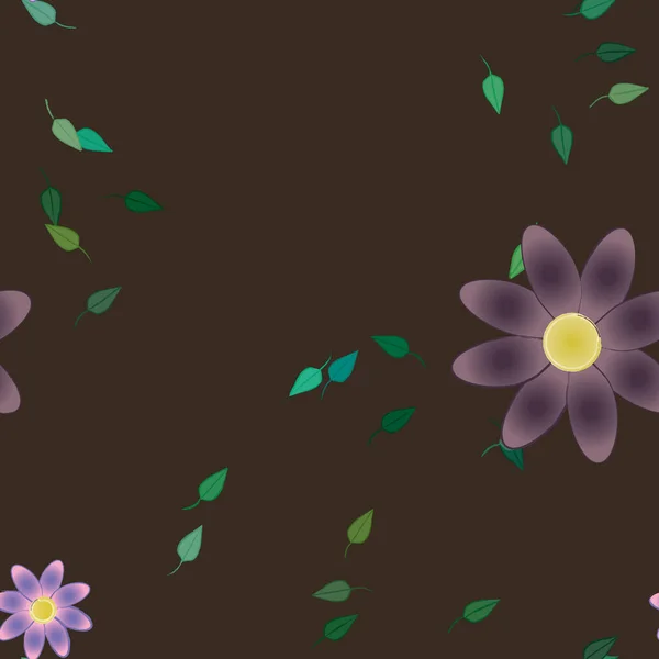 Flores Simples Con Hojas Verdes Composición Libre Ilustración Vectorial — Vector de stock