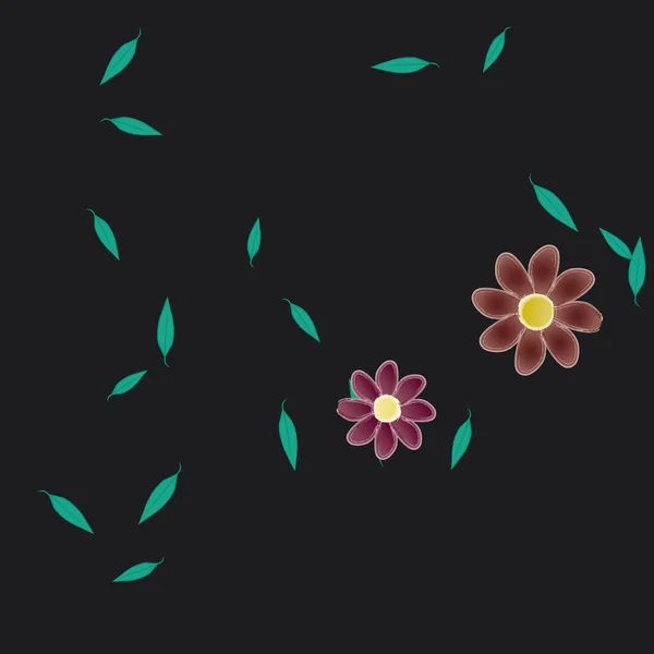 Hermosa Composición Con Flores Colores Simples Hojas Verdes Fondo Ilustración — Vector de stock