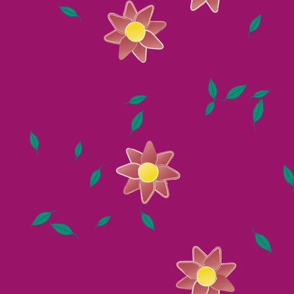 Modèle Vectoriel Avec Des Fleurs Colorées Simples Des Feuilles Vertes — Image vectorielle