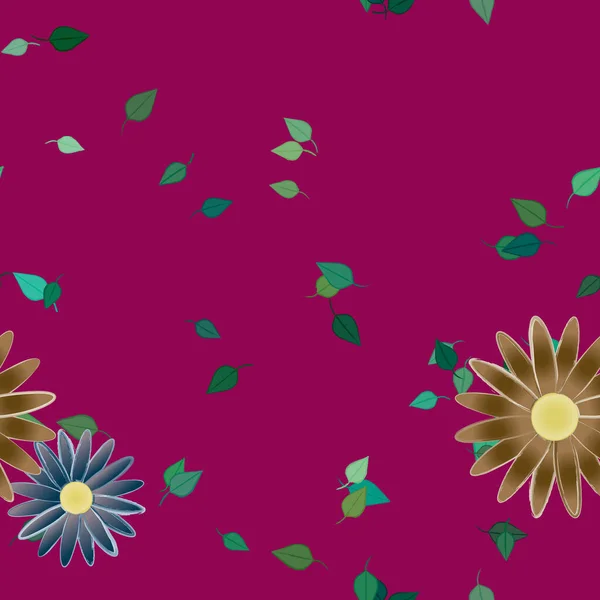 Belle Composition Avec Des Fleurs Colorées Simples Des Feuilles Vertes — Image vectorielle