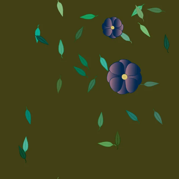 Composición Diseño Con Flores Simples Hojas Verdes Ilustración Vectorial — Archivo Imágenes Vectoriales