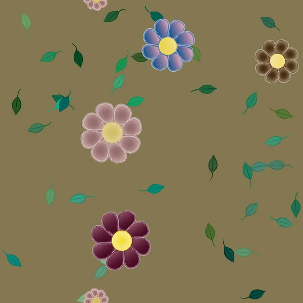 Composition Design Avec Fleurs Simples Feuilles Vertes Illustration Vectorielle — Image vectorielle