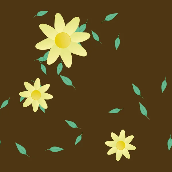 Composição Bonita Com Flores Coloridas Simples Folhas Verdes Fundo Ilustração — Vetor de Stock