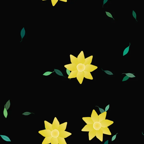 Composition Design Avec Fleurs Simples Feuilles Vertes Illustration Vectorielle — Image vectorielle