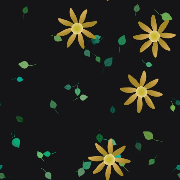 Composição Design Com Flores Simples Folhas Verdes Ilustração Vetorial — Vetor de Stock