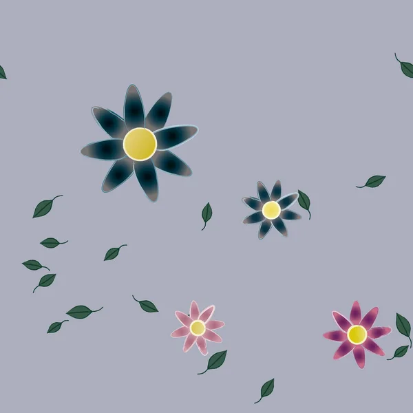 Flores Simples Con Hojas Verdes Composición Libre Ilustración Vectorial — Vector de stock