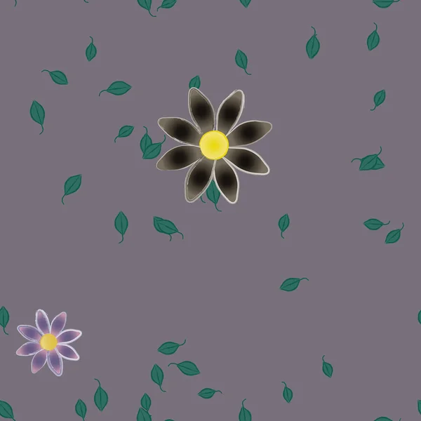 Flores Simples Con Hojas Verdes Composición Libre Ilustración Vectorial — Vector de stock