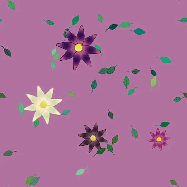 Fleurs Aux Feuilles Vertes Composition Libre Illustration Vectorielle — Image vectorielle