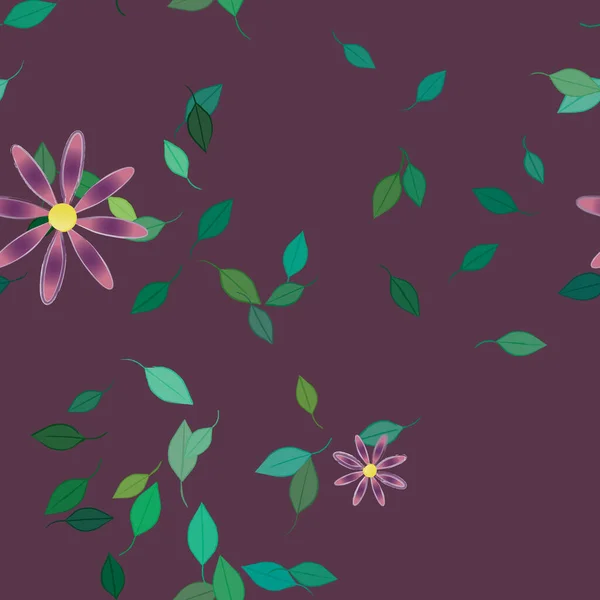 Hermosa Composición Con Flores Colores Simples Hojas Verdes Fondo Ilustración — Vector de stock