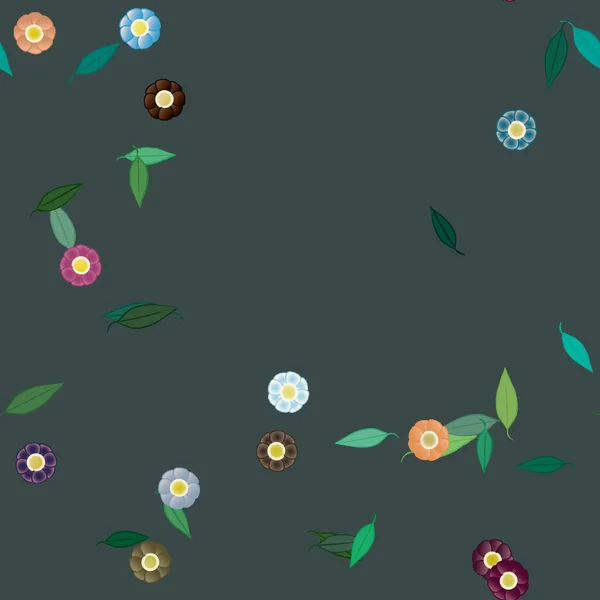 Modèle Vectoriel Avec Des Fleurs Colorées Simples Des Feuilles Vertes — Image vectorielle