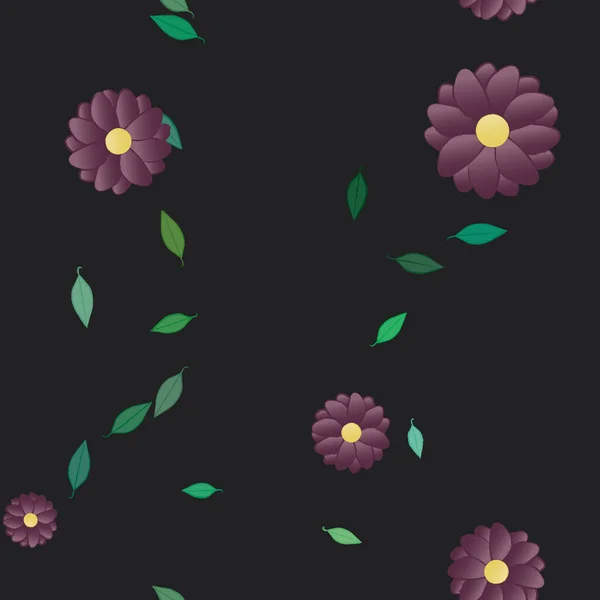 Composição Design Com Flores Simples Folhas Verdes Ilustração Vetorial — Vetor de Stock