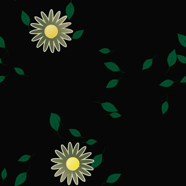 Flores Simples Con Hojas Verdes Composición Libre Ilustración Vectorial — Vector de stock