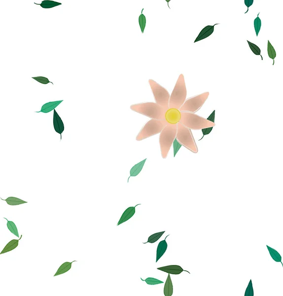 Plantilla Vector Con Flores Coloridas Simples Hojas Verdes — Archivo Imágenes Vectoriales