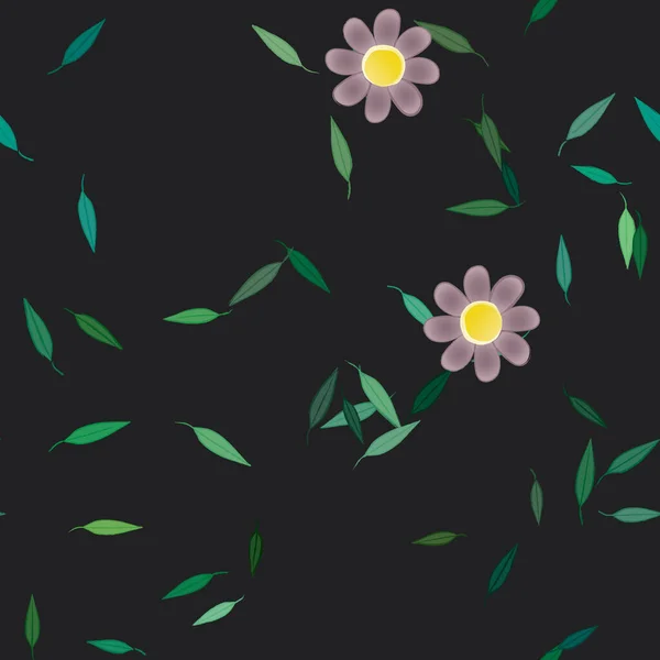 Flores Con Hojas Verdes Composición Libre Ilustración Vectorial — Vector de stock