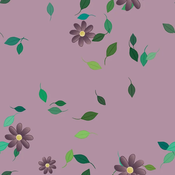 Composición Diseño Con Flores Simples Hojas Verdes Ilustración Vectorial — Vector de stock