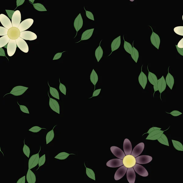 Composition Design Avec Fleurs Simples Feuilles Vertes Illustration Vectorielle — Image vectorielle