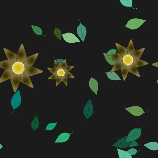 Plantilla Vector Con Flores Coloridas Simples Hojas Verdes — Archivo Imágenes Vectoriales