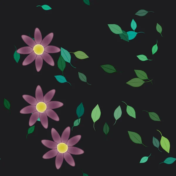 Flores Simples Con Hojas Verdes Composición Libre Ilustración Vectorial — Archivo Imágenes Vectoriales