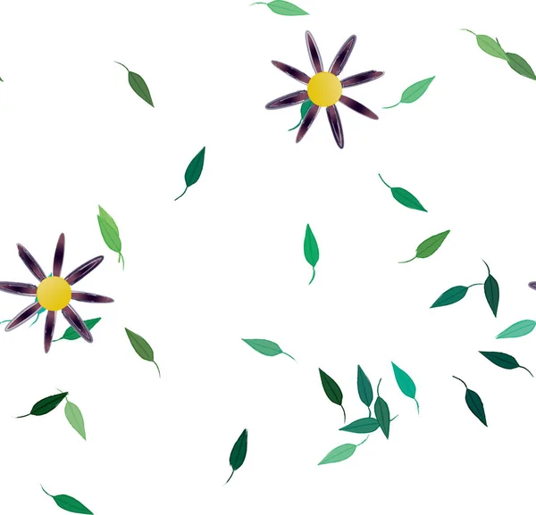 Kwiaty Zielonymi Liśćmi Składzie Swobodnym Ilustracja Wektora — Wektor stockowy