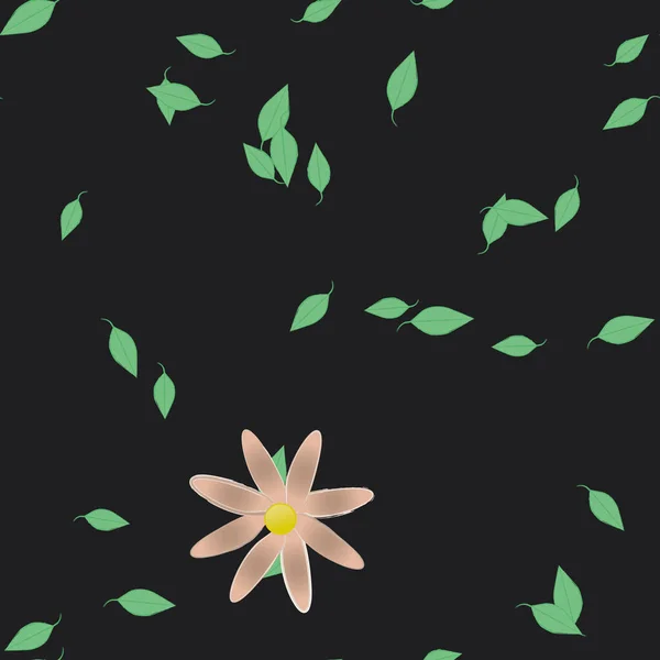 Mooie Compositie Met Eenvoudige Gekleurde Bloemen Groene Bladeren Achtergrond Vector — Stockvector