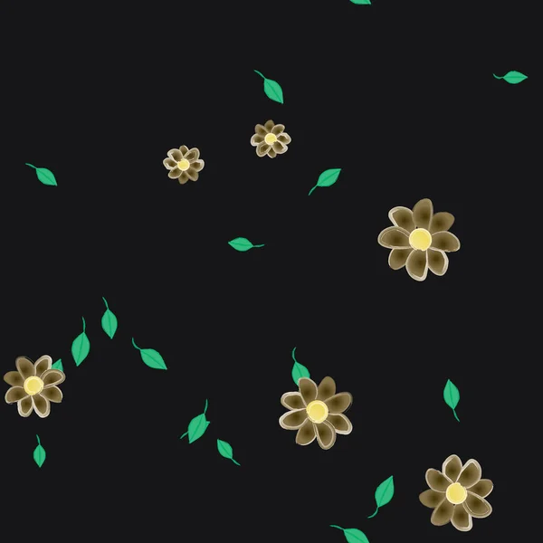 Fleurs Simples Avec Des Feuilles Vertes Composition Libre Illustration Vectorielle — Image vectorielle