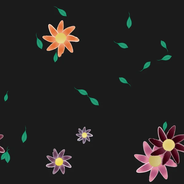 Composição Design Com Flores Simples Folhas Verdes Ilustração Vetorial — Vetor de Stock