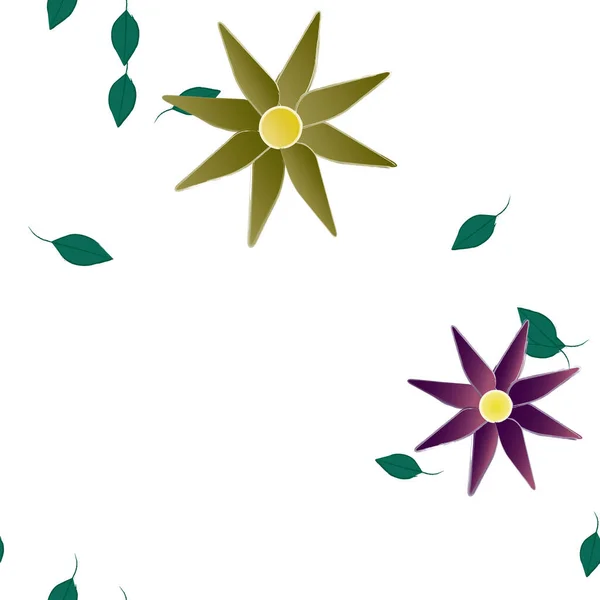 Flores Con Hojas Verdes Composición Libre Ilustración Vectorial — Vector de stock