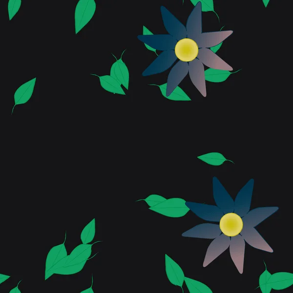 Vectorsjabloon Met Eenvoudige Kleurrijke Bloemen Groene Bladeren — Stockvector