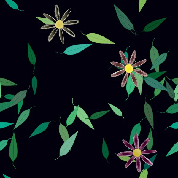 Flores Con Hojas Verdes Composición Libre Ilustración Vectorial — Archivo Imágenes Vectoriales