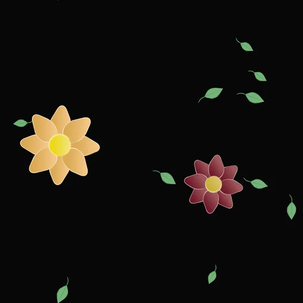 Fleurs Simples Avec Des Feuilles Vertes Composition Libre Illustration Vectorielle — Image vectorielle