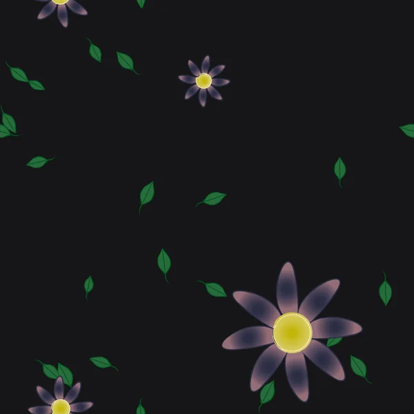 Flores Con Hojas Verdes Composición Libre Ilustración Vectorial — Vector de stock