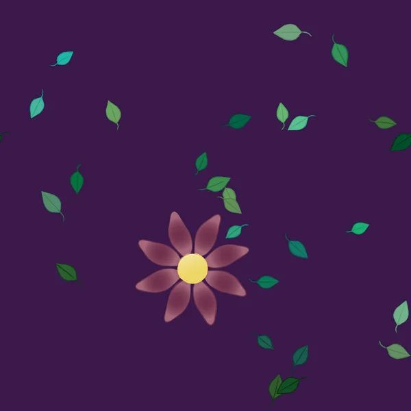 Modèle Vectoriel Avec Des Fleurs Colorées Simples Des Feuilles Vertes — Image vectorielle