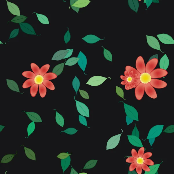 Plantilla Vector Con Flores Coloridas Simples Hojas Verdes — Vector de stock