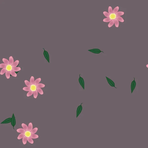 Hermosa Composición Con Flores Colores Simples Hojas Verdes Fondo Ilustración — Archivo Imágenes Vectoriales