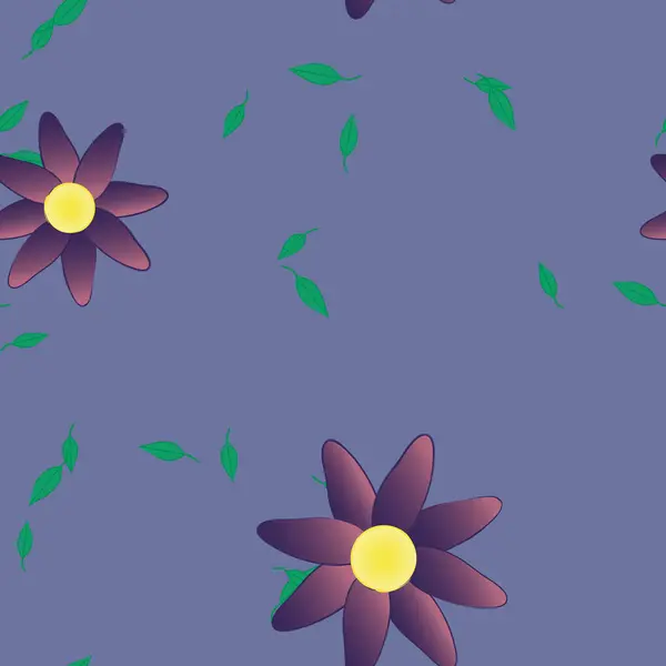 Modèle Vectoriel Avec Des Fleurs Colorées Simples Des Feuilles Vertes — Image vectorielle